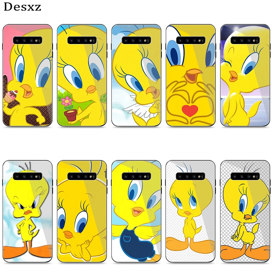 

Phone Case Glass For Samsung A70 A50 A40 A30 A20 A60 A10 S7 Edge S8 Plus Note 8 9 S10 Cover Cartoon Tweety Bird Piolin