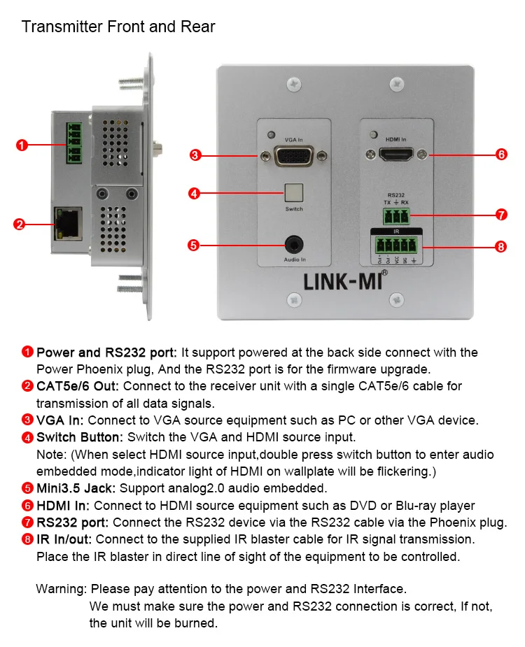 4K 40M HDBaseT HDMI+ VGA настенный удлинитель HDR10 3D видео удлинитель
