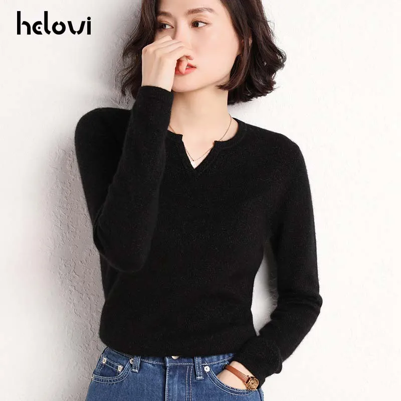 

Helovi 100% cashmere pullovers long sleeve large size Winter Sweater Women Cashmere Knitted Women's Sweaters And Pullovers