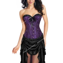 

Corset Skirt Sets Steampunk Black Red Corset Dress Victorian Pink Medieval Costume Corsette Overbust Brown Blue Green