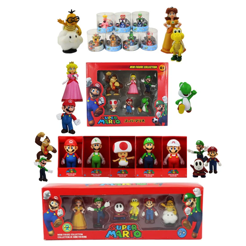 Супер Марио Bros Bowser Luigi Koopa Йоши Марио автомобили жаба, в форме персика принцесса Одиссея Ослик Конг фигурка дракона коробка