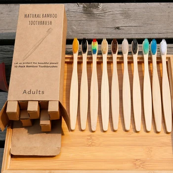 

10 colors Portable Soft Fibre eco-frienly Wooden Toothbrush Natural Bamboo Handle Toothbrush with paper case for Adult oral care