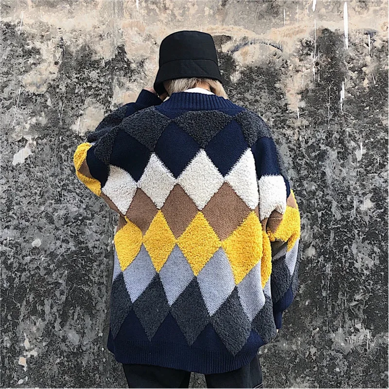Winter Thick Cardigan Men Warm Fashion Contrast Color Casual V-neck Knit Sweater Jacket Man Streetwear Loose Sweter Coat Men Winter Thick Cardigan Men Warm Fashion Contrast Color Casual V-neck Knit Sweater Jacket Man Streetwear Loose Sweter Coat Men