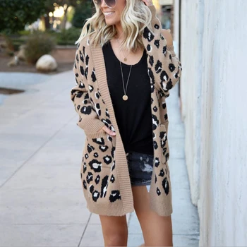 

European and American autumn and winter WISH jacket sexy cardigan Leopard pattern comfortable trim jacket