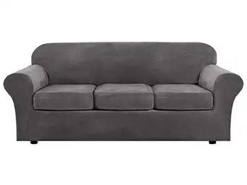 

Modern Velvet Plush 4 Piece High Stretch Sofa Slipcover Strap Sofa Cover Furniture ProtectorVelvet Sofa cover