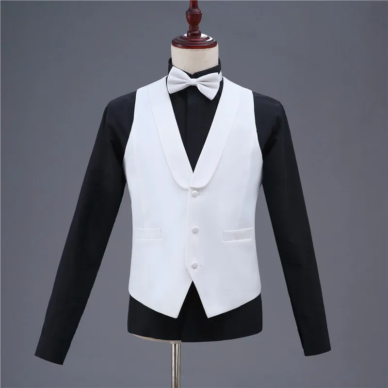 as picture Men's Slim Suit Vest Formal Business Casual Sleeveless Jacket Vest Men's Shawl Collar Black/White Men's Vest Banquet Party Prom - Цвет: as picture