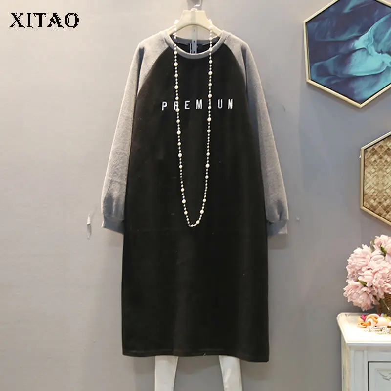 XITAO плиссированное платье с буквенным принтом для женщин Модный пуловер