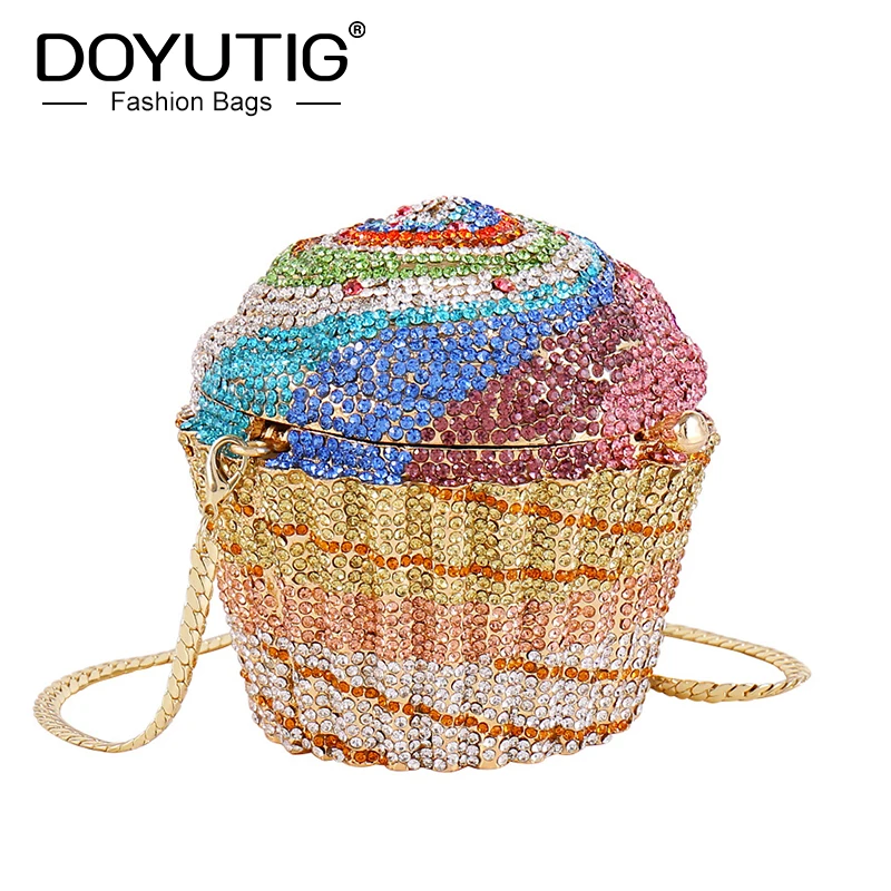 DOYUTIG, классические клатчи для торта на день рождения, для свадебной вечеринки, женские модные цветные стразы, металлические вечерние сумки через плечо A250