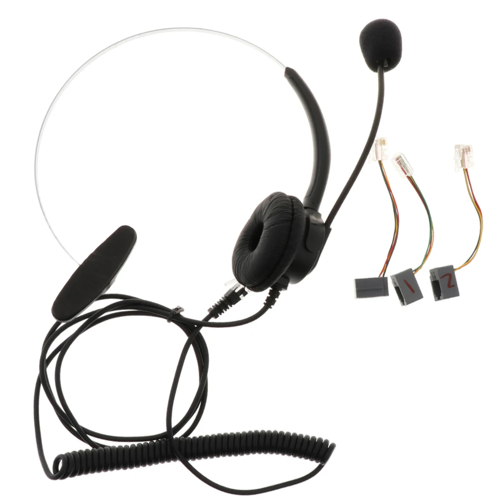Call Center Monaural Office Phone Headset & Coiled Cable RJ9 Plug For Avaya