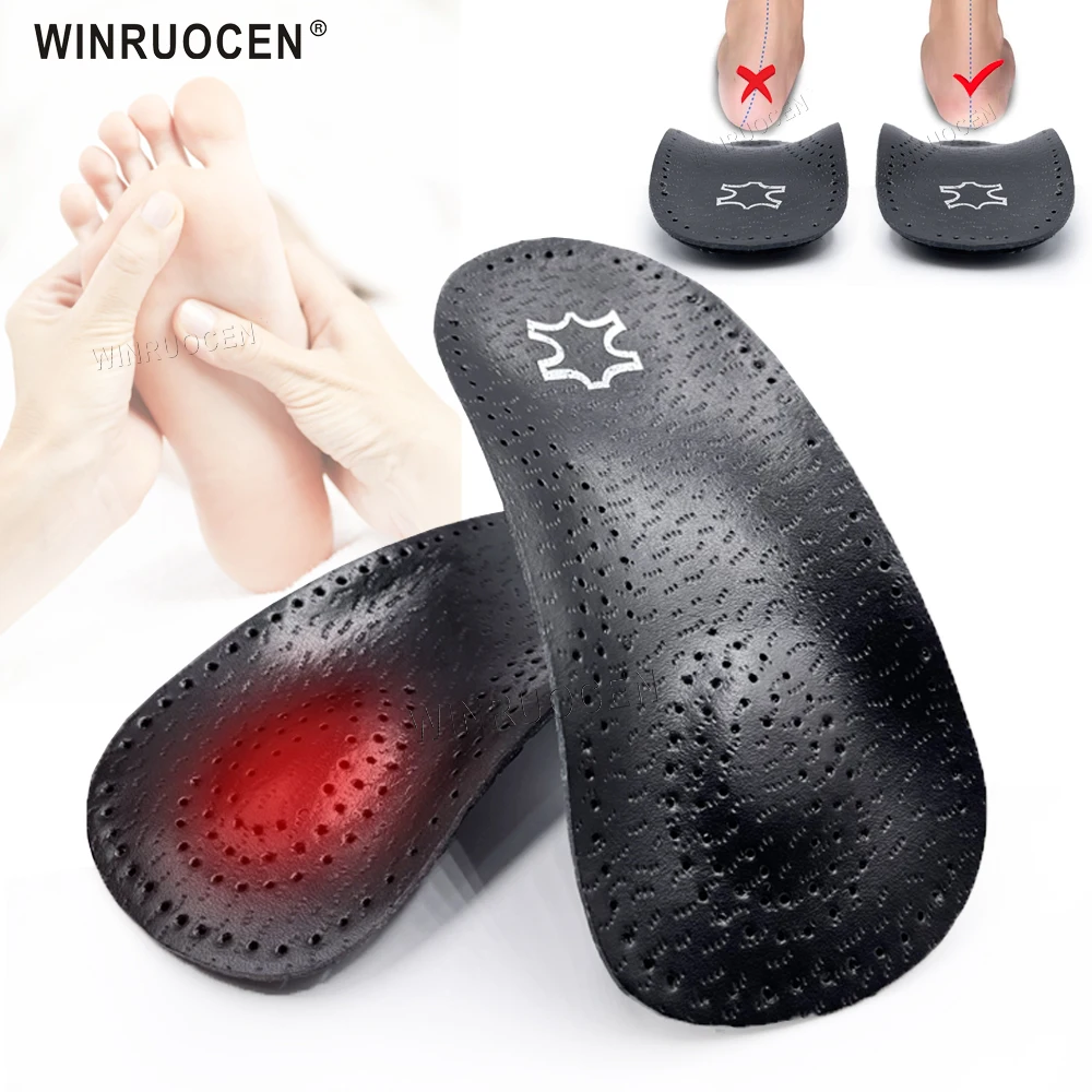 3/4 Leather Orthotic Insole arch support Flat Feet Heel Pain Half Pad Movement Damping Cushion Padding Insole sole Insert