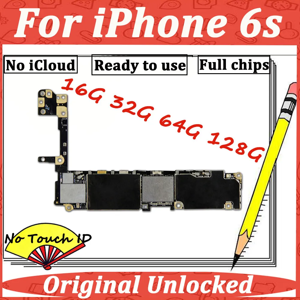 Оригинальная разблокированная материнская плата для iPhone 6S 4,7 '', 16 ГБ, 32 ГБ, 64 ГБ, 128 ГБ, материнская плата iCloud, разблокировка IOS