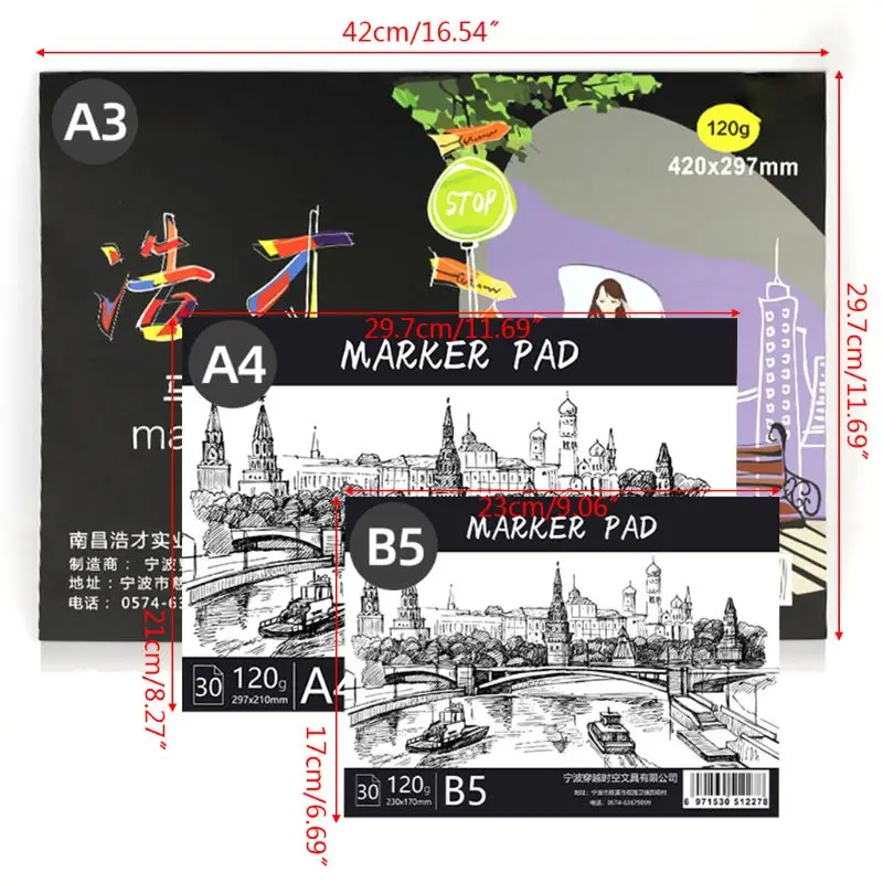

A3/A4/B5 Drawing Paper Pad Notebook Sketch Book for Marker Art Paiting Diary Student Gifts 30 Sheets