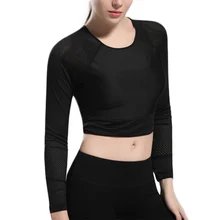 Укороченный Топ с длинным рукавом для женщин, спортивная одежда для тренировок, йоги, тренажерного зала, футболки для отдыха, WHShopping