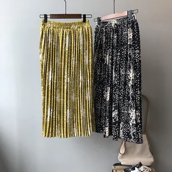 

2020 Women High Waist A-line Pleated Skirt Saia Women Summer Flower Print Long Skirt Faldas Jupe Femme Women Skirts
