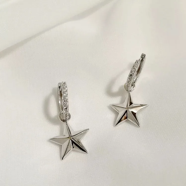 Серьги из стерлингового серебра 925 пробы, модные короткие серьги-капли со звездами, индивидуальные милые трендовые серебряные серьги для девушек, ювелирные изделия для ушей - Окраска металла: 1 pair silver 9mm
