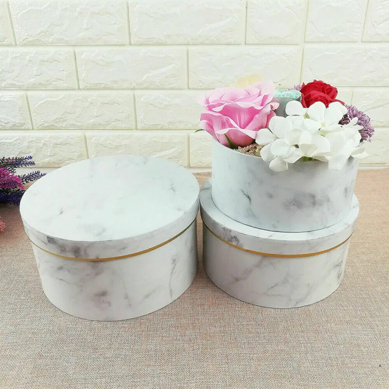 

New 3 Pcs Florist Flowers Gifts Box Marble Pattern Round Packing Case for Wedding Party SF66