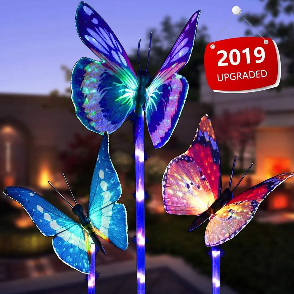 Solar Butterfly Light 7 Color Cycle Led Fiber Butterfly Light Lawn Garden Villa Landscape Light Decorative Flower Light