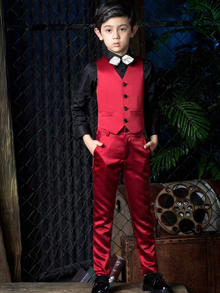 YuanLu, 4 предмета, костюмы для мальчиков для свадебной вечеринки, детские костюмы красное платье-блейзер для малышей Детская одежда торжественные костюмы для маленьких мальчиков(от 2 до 14 лет - Цвет: 4PCS