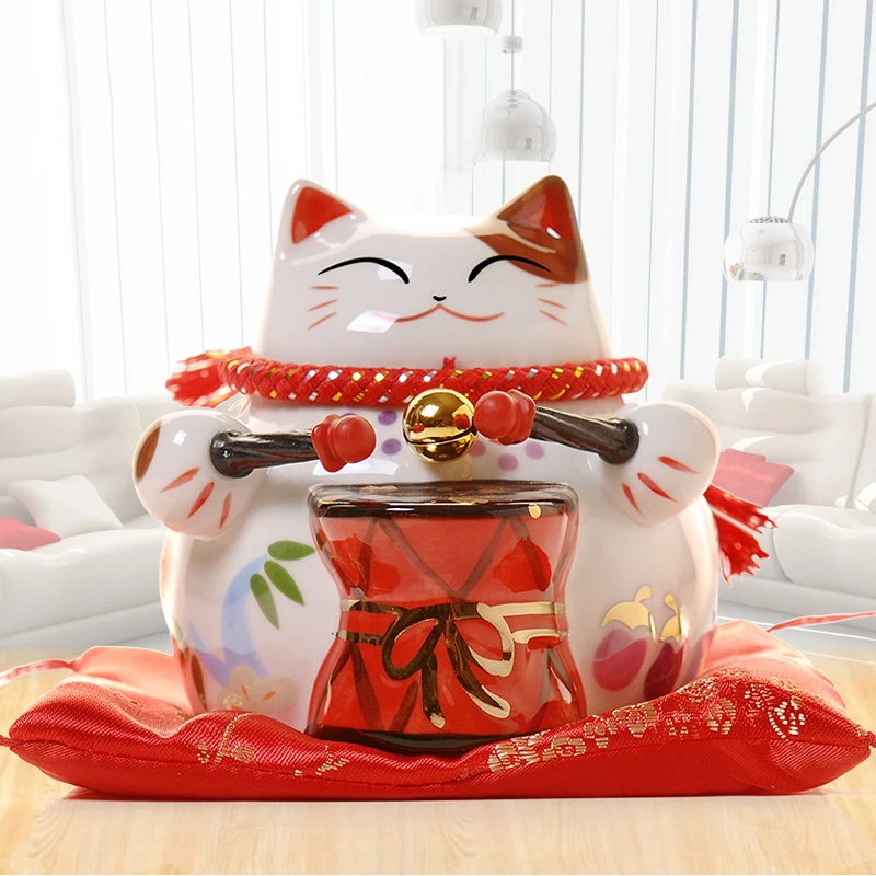5,5 дюймов Lucky Cat Керамика Lucky Декор для дома, с изображением кота фарфоровое украшение Бизнес подарок Lucky Cat Копилка изделия фэн-шуй