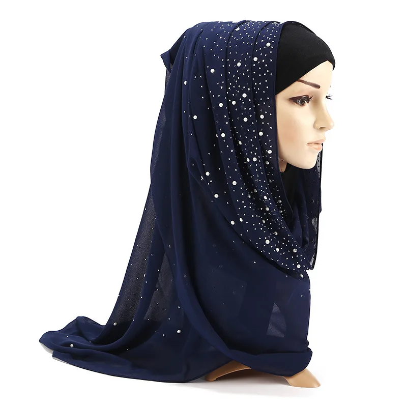 Мусульманские геометрические Модные женские летние мягкие шифоновые однотонный шарф-хиджаб Femme Musulman шали исламский головной платок