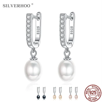 

SILVERHOO 925 Sterling Silver Women Drop Earrings Exquisite Large Freshwater Pearl Earrings Female Jewelry Valentine's Day Gifts