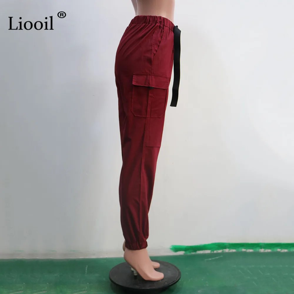 Liooil, сексуальные женские брюки карго с высокой талией, весна-осень, уличная мода, женские спортивные брюки с карманами