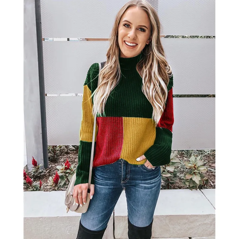 Sweaters Female Winter Woman Sweater Knitting Pullovers Knitted Tunic Patchwork O Neck Gothic Sweater Women Winter Clothes Women