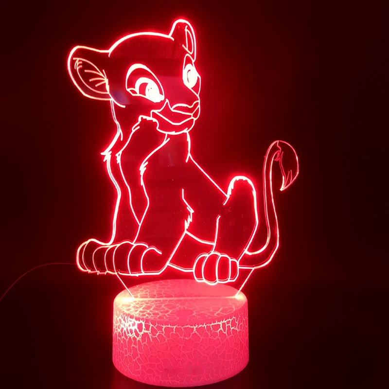 Животных Король Лев Нала "3D лампа с героями мультфильмов Лидер продаж Батарея работает сенсорный экран Сенсор красочные с пультом дистанционного управления светодиодный Ночной светильник