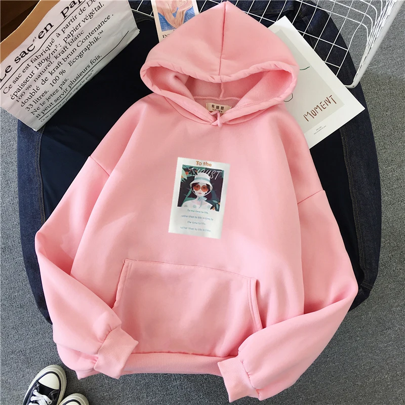 Pink Shellsuning Harajuku уличная Толстовка для женщин с длинным рукавом свитер корейский Ulzzang носить очки девушка Графический Женский пальто - Цвет: Pink