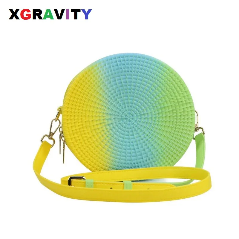 

Xgravity 2020 Colorful Jelly Handbags Shoulder Women Cross-body Ladies Bag Rainbow Colorful Handbags Round PVC Bags Girls H171