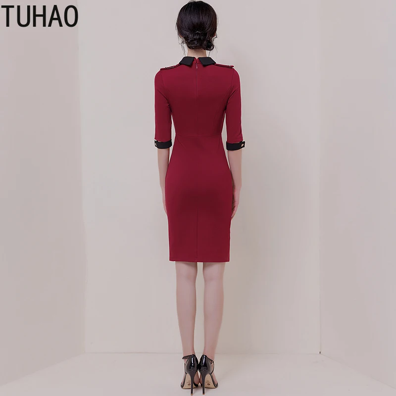 TUHAO осеннее элегантное красное платье для формальной работы, женское облегающее платье миди с длинным рукавом, офисное сексуальное офисное платье Aldy ol WM01