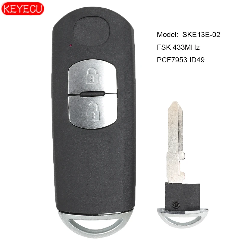 KEYECU умный дистанционный ключ 2 кнопки FSK 433 МГц PCF7953P 49 чип для Mazda 3 6 2012- Модель: SKE13E-02