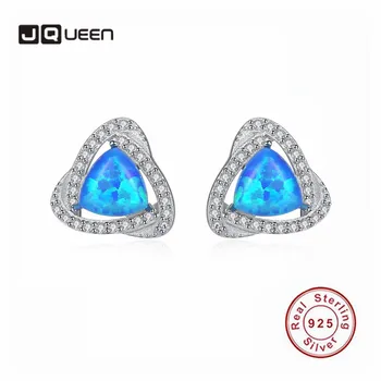 

JQUEEN 925 Sterling Silver Opal Stud Earrings Delicate Wedding Geometric Triangle Cubic Zirconia Women's Earrings