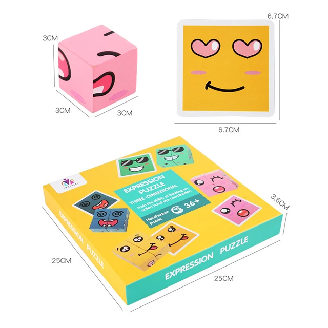 Cartoon Emoticons Magic Blocks Emoticons Expression Changes Wooden Toys for Children Parent-child Board Game 6