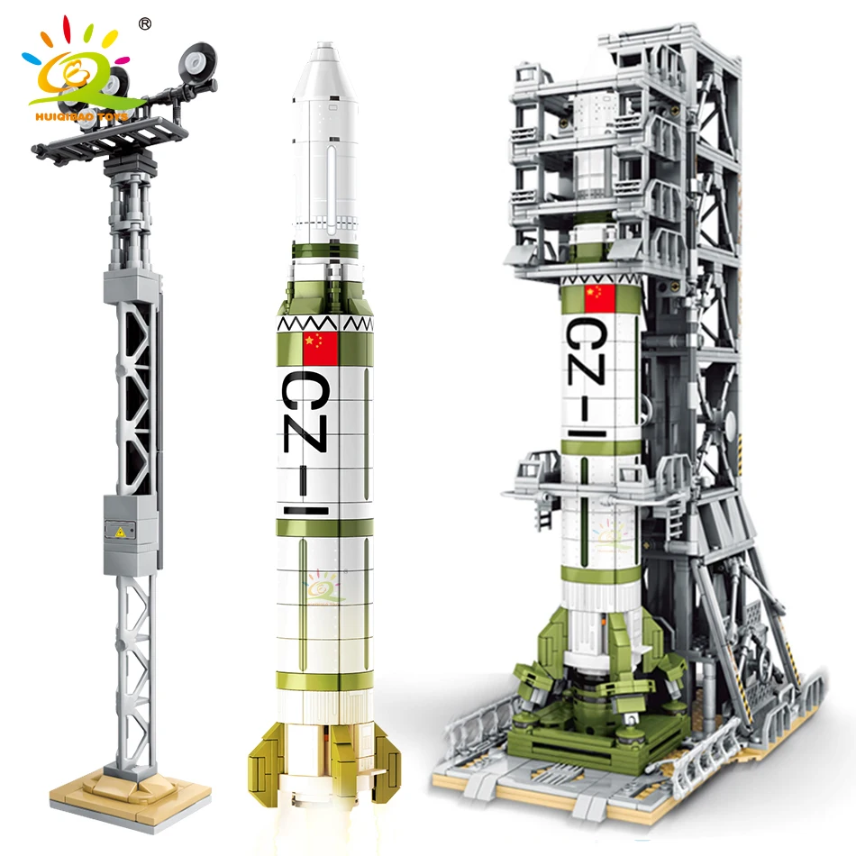 HUIQIBAO 1627PCS Space Artificial Satellite Rocket Building Blocks 6 Astronaut Figures City Aerospace Bricks Toys For Children