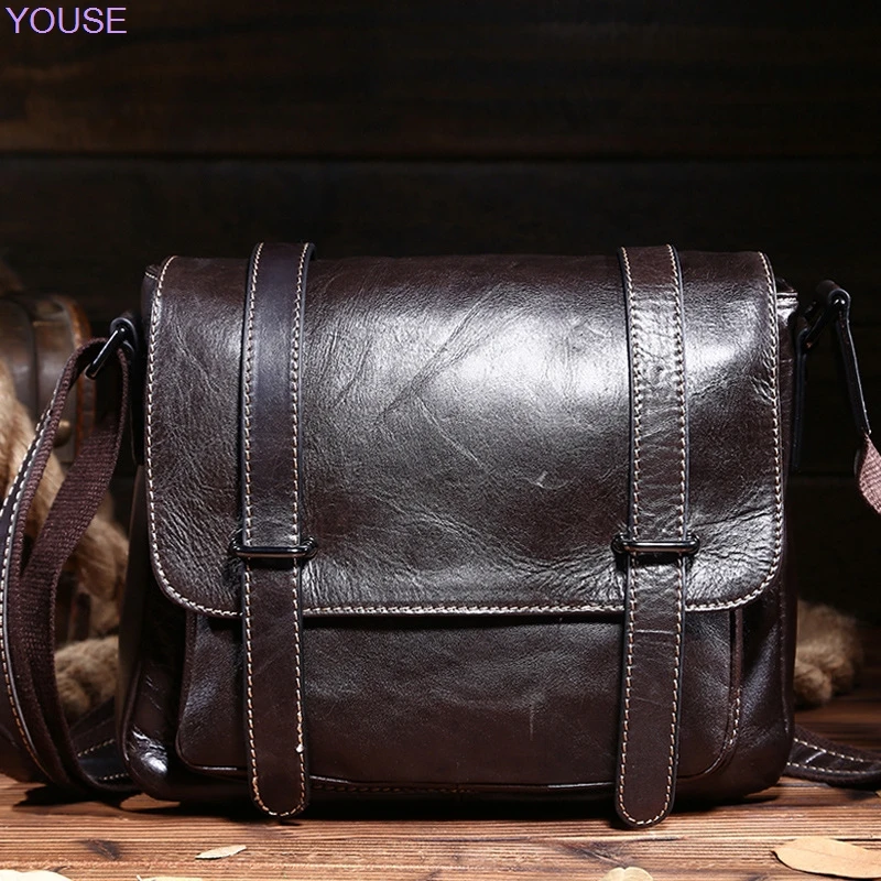 

Genuine Leather Men Retro Shoulder Bag Oil Wax Full-grain Leather Business Over-the-shoulder Bag IPAD Package