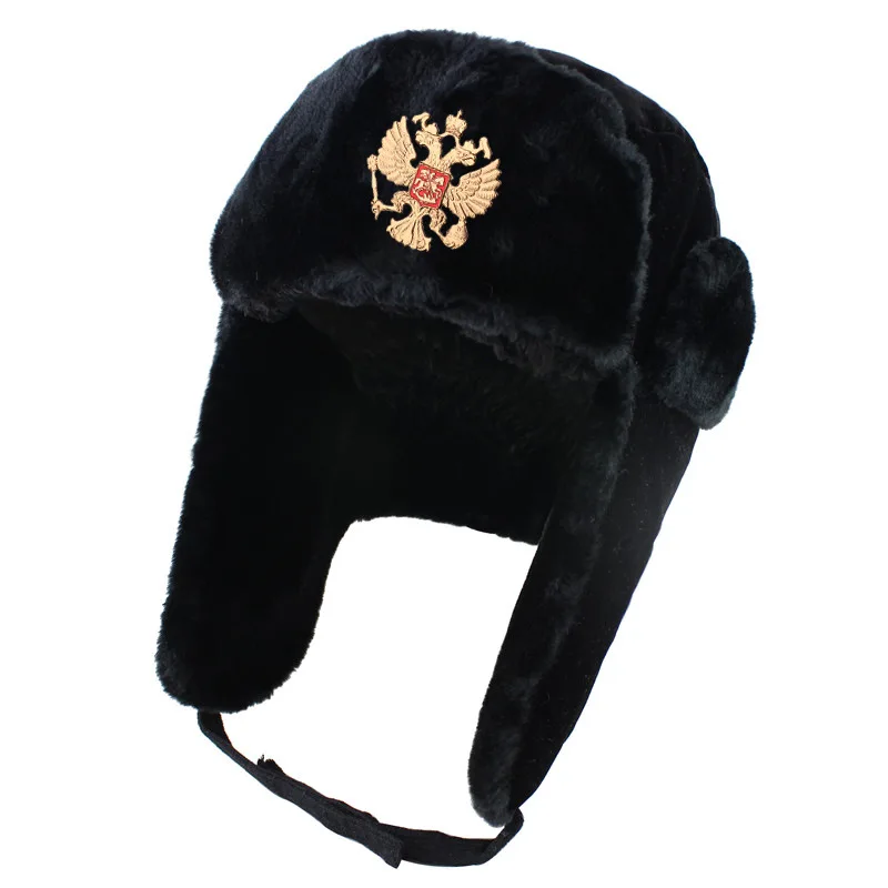 Зимняя уличная ветрозащитная и морозостойкая шапка Lei Feng, утолщенная шапка для защиты ушей, русская теплая шапка - Цвет: black1