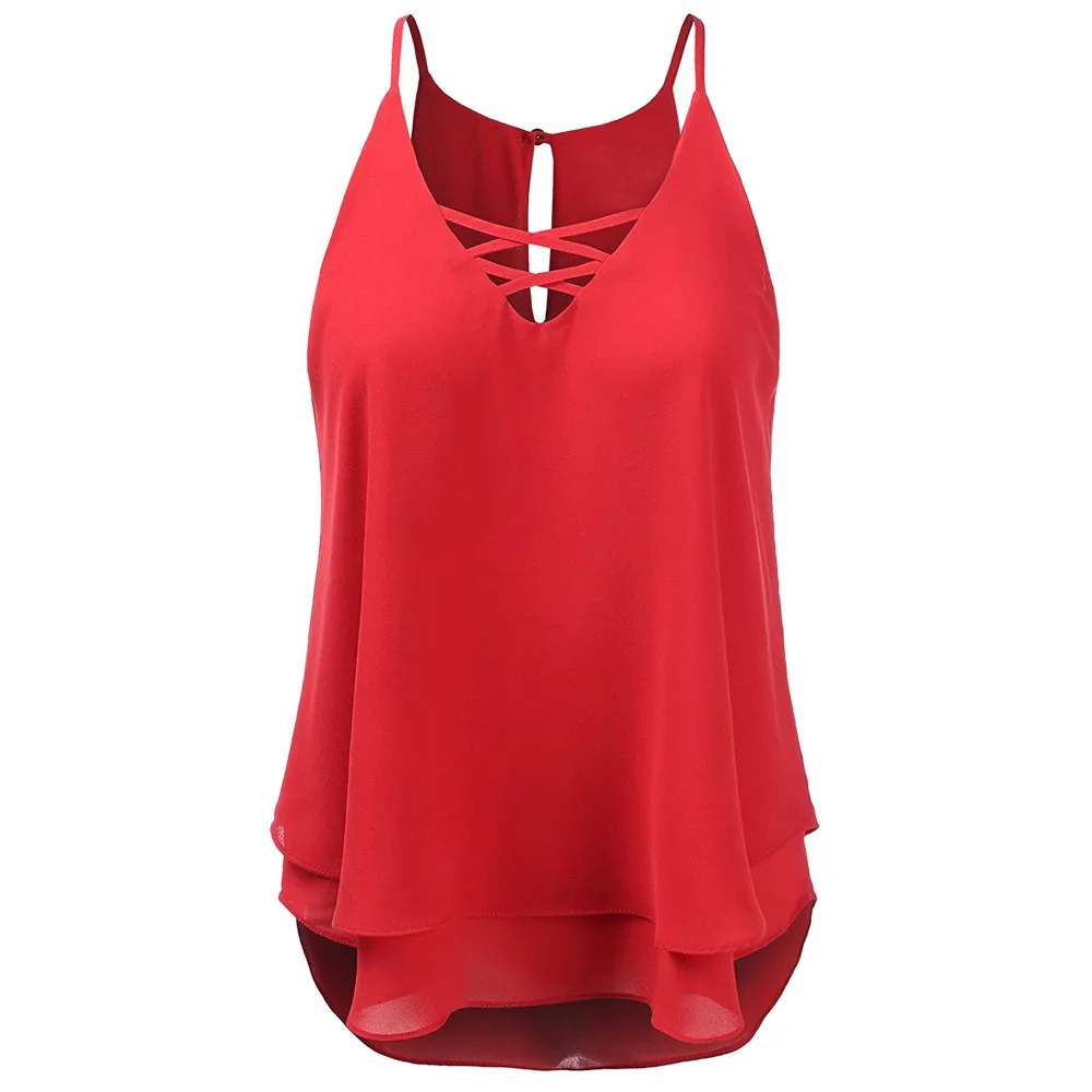 C Plus Size Vest Sleeveless Summer Women Back Cross Chiffon Vest Tank Top Haut femme Loose Beach Tops Colete Feminino N4 - Цвет: C