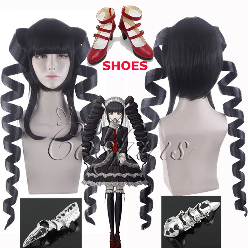 Парик для косплея Danganronpa Celestia Ludenberg черные спиральные вьющиеся длинные волосы в