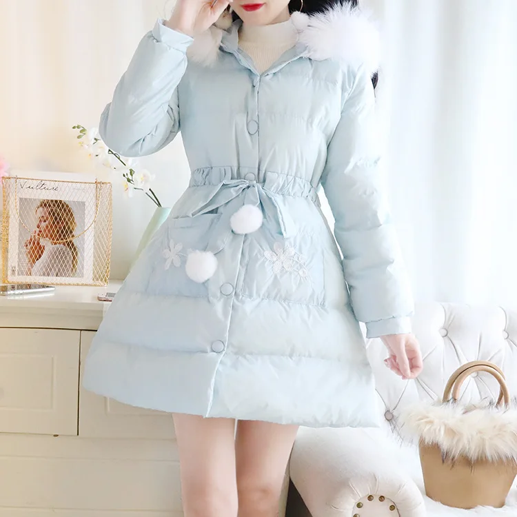 

2019 New Style Autumn And Winter Large Fur Collar Hooded Embroidery Flowers Cotton Coat