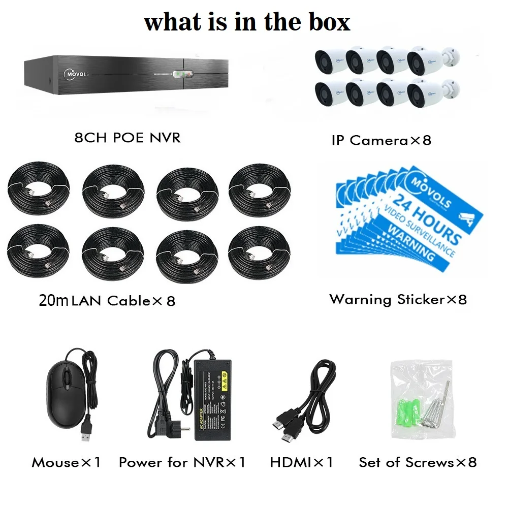 Movols 8CH 1080P POE NVR комплект H.265 камера безопасности Система 2.0MP ИК Крытый Открытый CCTV 8 шт. POE IP камера комплект видеонаблюдения