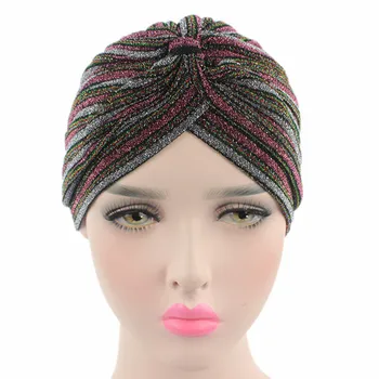 

2019 shine Muslim striped turban cap 2 colors Indian hat for women 101