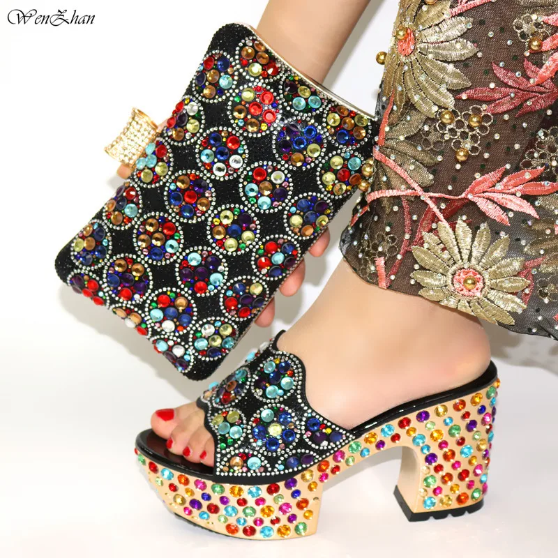 

Wonderful Matching Women Shoes and Bag Set Decorated with Rhinestone African Shoe and Bag Set for Party 38-42 C912-5