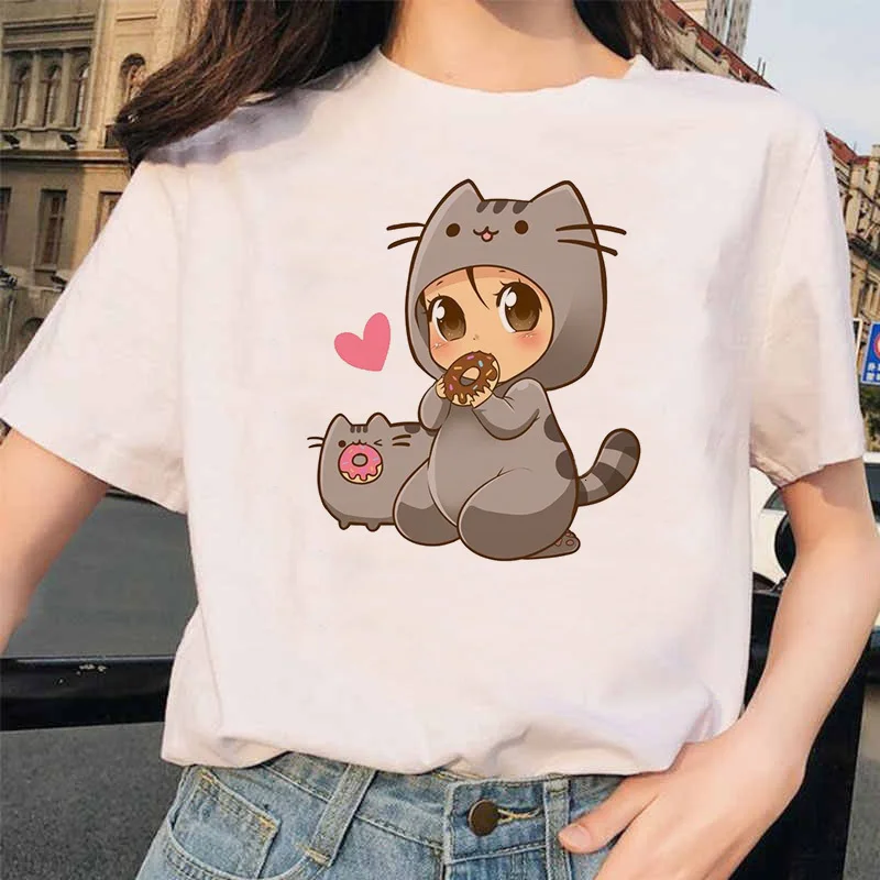 Ullzang милые футболки с котом 90s для женщин Harajuku Забавный мультфильм Kawaii футболка графическая Корейская Футболка Модные женские футболки