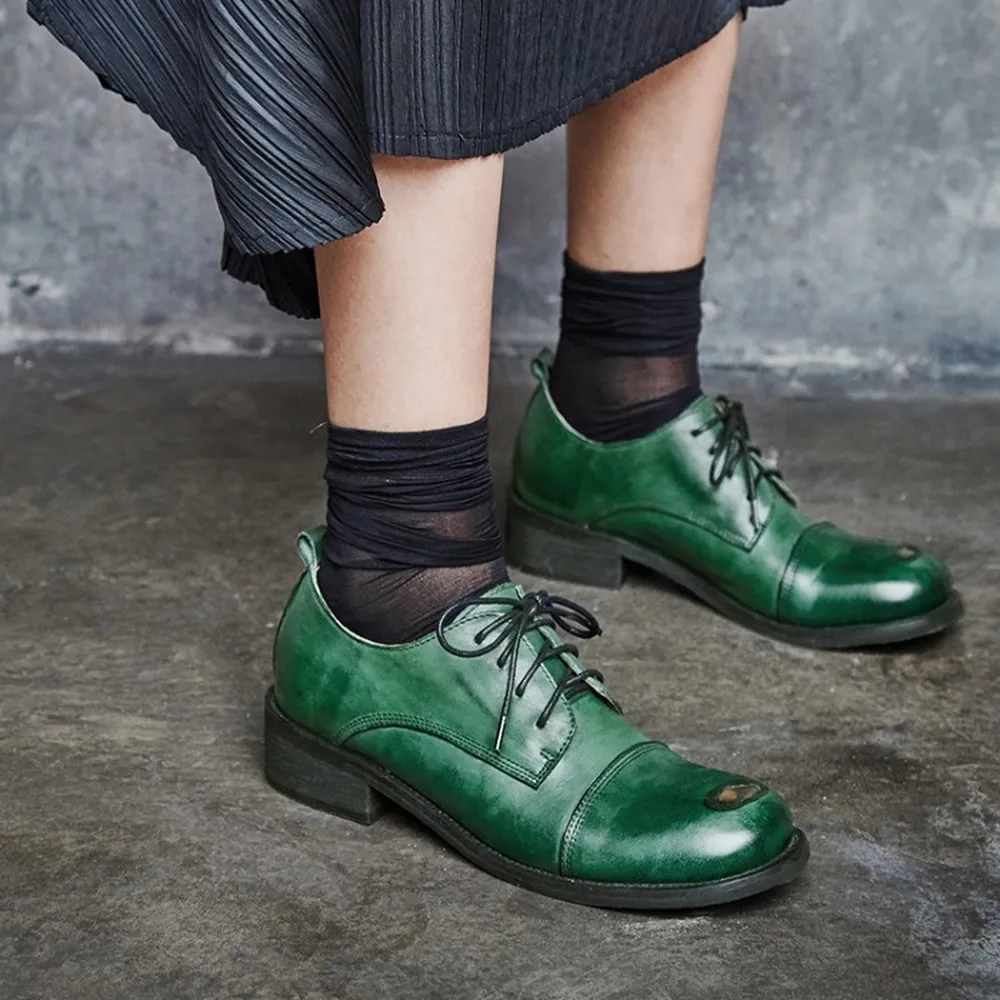 Туфли-оксфорды женские из натуральной кожи с круглым носком на низком каблуке 4