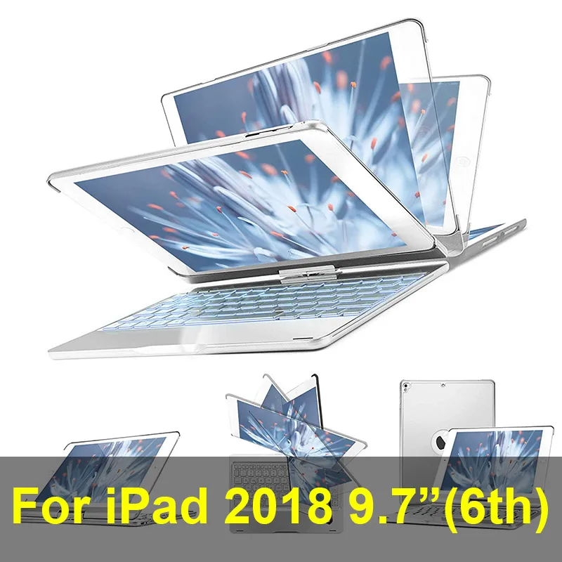iPad 2018 6th Silver ILEBYGO iPad Pro 12,9 чехол для клавиатуры с карандашом для iPad Pro 12,9 дюйма 2018360 Вращающийся беспроводной Bluetooth - Цвет: iPad 2018 6th Silver