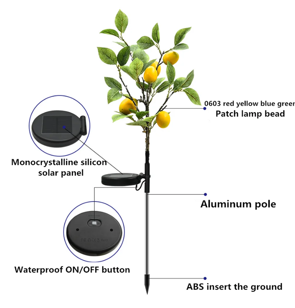 2 шт. солнечный светильник 9 Светодиодный светильник Лимонное дерево садовый светильник светодиодный светильник для газона Открытый водонепроницаемый для украшения праздника вилла Пейзаж