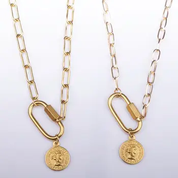 

Gold Stainless Steel Carabiner Coin CHUNKY Necklaces Statement Necklace metal Heavy CHAIN Spiral Clasps Carabiner Choker Collar