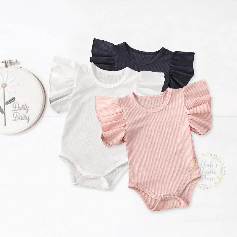 

0-18M Newborn Baby Girls Rompers Ruffles Knitted Jumpsuit Soft Baby Girls Costumes Clothes