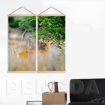 

Home Decoration Print Canvas 2 Panel Deer Tree Prairie Painting Wall Artwork Solid Wood Hanging Scrolls For Living Room Poster